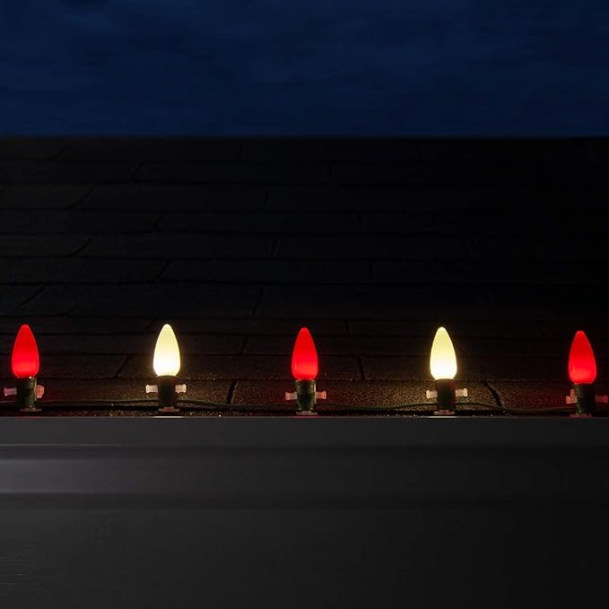 Wintergreen Lighting 50 C9 OptiCore LED Commercial Outdoor Christmas Lights – Heavy Duty Christmas String Lights; Green Wire (50 ft, Red/Warm White Smooth/Opaque)