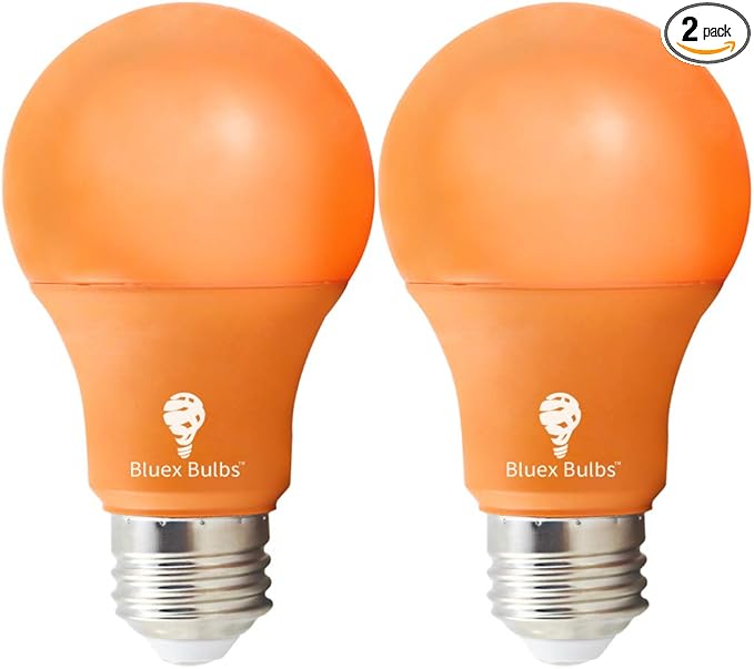 Bluex Bulbs 2 Pack Bluex LED A19 Orange Light Bulb - 9W (50Watt Equivalent) - E26 Base LED Orange Bulb, Party Decoration, Porch, Home Lighting, Holiday Lighting, Decorative Illumination
