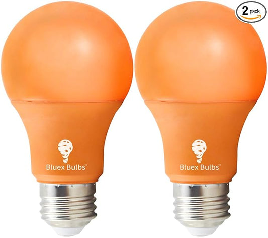 Bluex Bulbs 2 Pack Bluex LED A19 Orange Light Bulb - 9W (50Watt Equivalent) - E26 Base LED Orange Bulb, Party Decoration, Porch, Home Lighting, Holiday Lighting, Decorative Illumination
