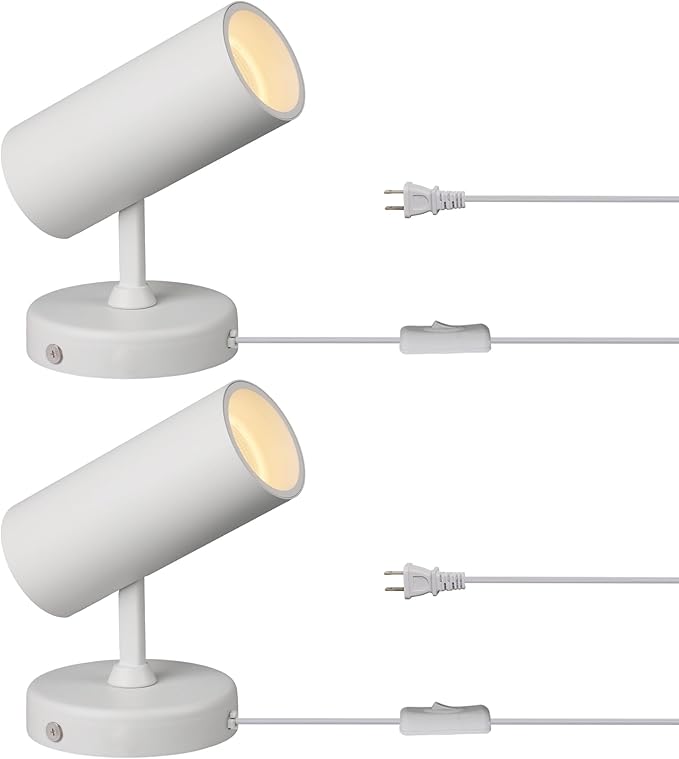 Aisilan 2 Pack LED White Plug in Spotlight with On/Off Switch Uplight Spotlight Indoor Accent Ceiling Spot Light for Plant Background Wall Spotlight Warm White 12W CREE COB CRI 97, MS007A