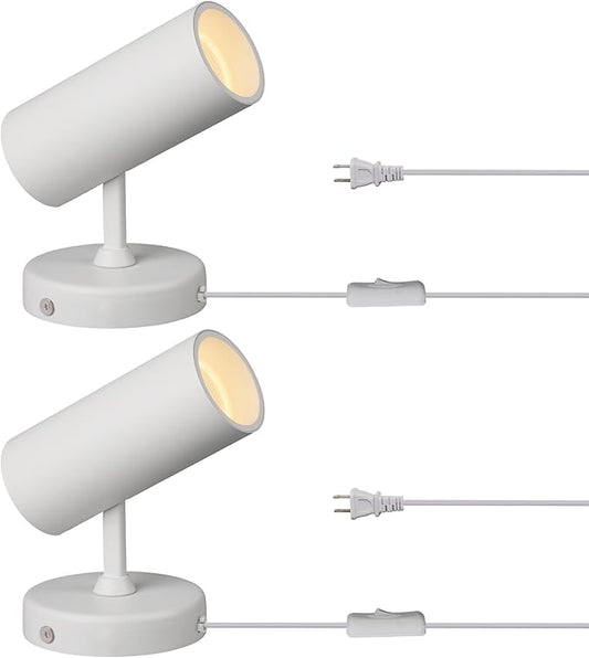 Aisilan 2 Pack LED White Plug in Spotlight with On/Off Switch Uplight Spotlight Indoor Accent Ceiling Spot Light for Plant Background Wall Spotlight Warm White 12W CREE COB CRI 97, MS007A