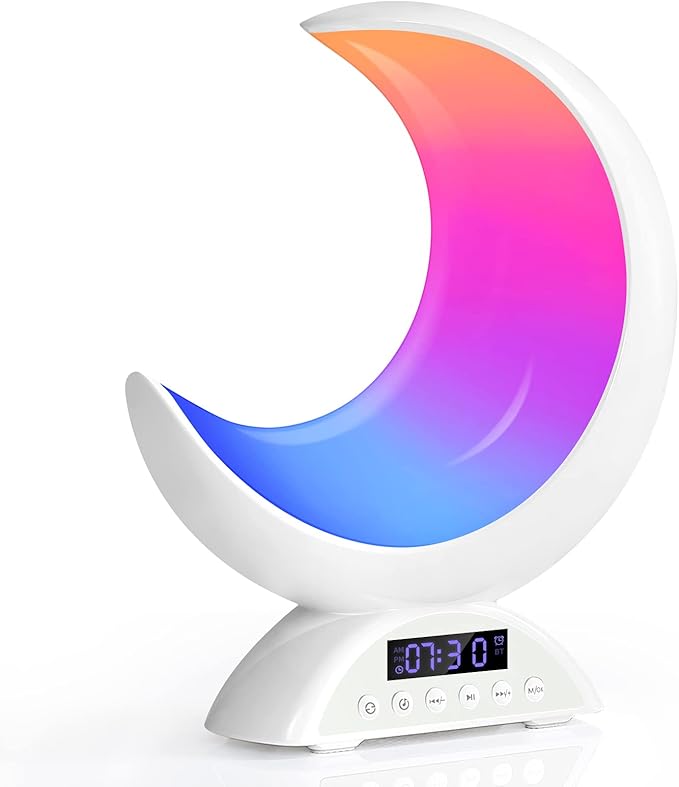 Moon Table Lamp with Time Alarm Clock, RGB Adjustable Light with Bluetooth, with Scene Mode and Music Mode, Warm White LED Moon Light, Suitable for Home Decoration, Bedroom Living Room Desk.
