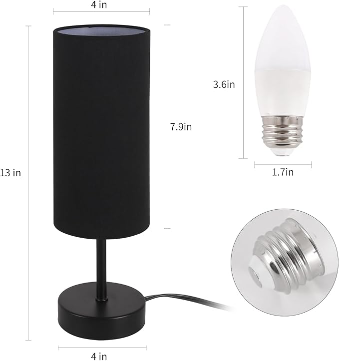 2 Pack Table Lamp for Bedroom, Bedside Lamps for Nightstand with Wire Switch, Minimalist Desk Lamps with Linen Fabric Shade for Kids Room Living Room Office Dorm, Bulb Included