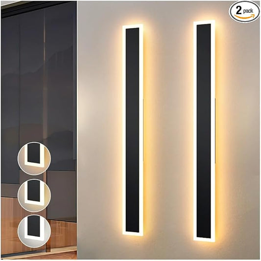 2 Pcs Modern Outdoor Wall Lights 39.4inch Dimmable 3000K-6000K with Remote Control Waterproof IP65 Exterior Long Wall Sconce for House Garage Patio