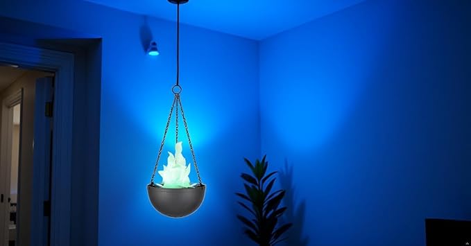 Aspen Creative 61168-24-1,LED Hanging Fire Flame Light Prop for Halloween,Christmas and Party Decor,Black Finish,Blue Flickering Light Effect