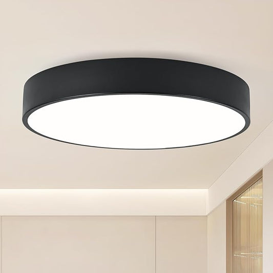 Modern Black Flush Mount Ceiling Light 18 Inch, 4-Lights Round Ceiling Light, Minimalistic Ceiling Lamp Acrylic Shade Lighting Fixture for Bedroom Laundry Room Bathroom Hallway