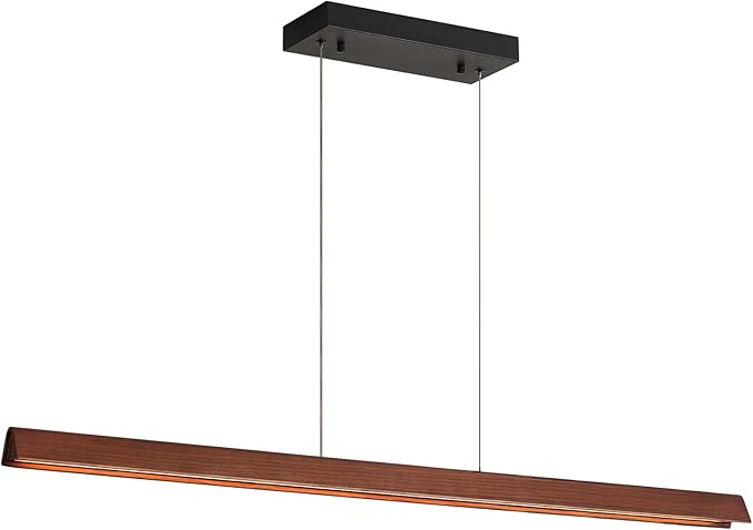 43" Wood Linear Pendant Light, 24W Hanging Pendant Light, Dimmable Modern Led Pendant Lighting, Adjustable Wood Linear Chandeliers for Dining Room, Kitchen Island, Bar, Pool Table-Walnut