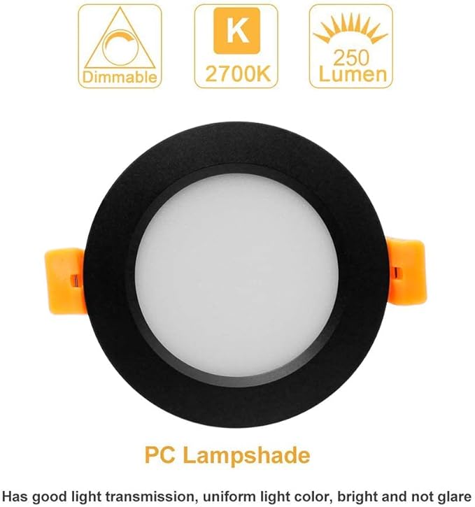 YGS-Tech 2 Inch LED Recessed Lighting, Dimmable Downlight 3W(35W Halogen Equivalent), CRI80, 2700K Ultra Warm White Ceiling Light with LED Driver(1 Pack)