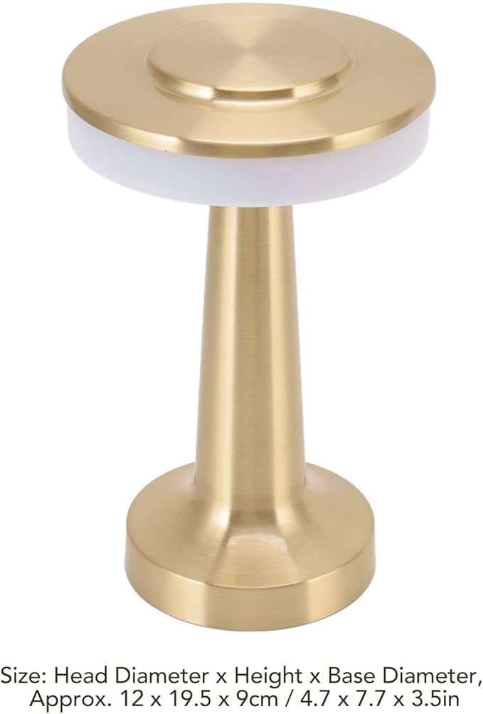 Diydeg Cordless Table Lamp, Retro Style Touch Control 3 Color Adjustment Metal Paint Appearance LED Table Lamp Electroplating Wire Drawing Process Anti Oxidation Soft Light Portable Night Light(Gold)