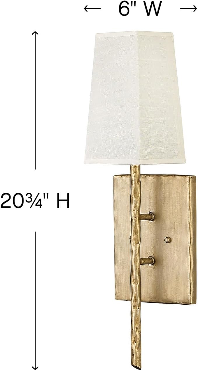 Hinkley Tress Large Single Light Wall Sconce - Hammered Details, Off-White Textured Shade - Champagne Gold