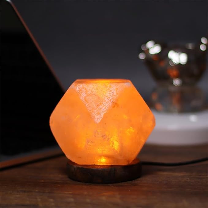 Himalayan Salt Lamp with USB Power, Natural Shape, Color-Changing LED and Warm White Light, Wooden Base Night Light (G, Monochrome)