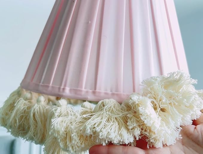 Tristan Home Round Pleated Lamp Shade with Tassels 9ix14x12inches (The Height 12inch Includes Tassels) (Light Flush Pink)