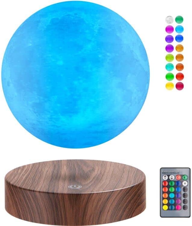 VGAzer 16 Colors Magnetic Levitation Moon Lamp,3D Printing Moon Table Lamp Personalized Bedside Night Light Creative New Year Christmas Gift