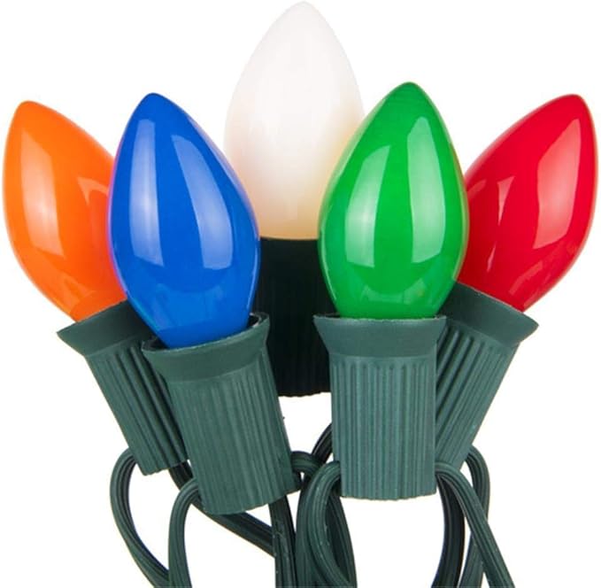 GOOTHY 25 Pack C7 Multicolor Christmas Replacement Bulbs, Multicolor Ceramic Light Bulbs for Christmas Outdoor Patio Indoor String Lights, C7/E12 Candelabra Base, 5 Watt