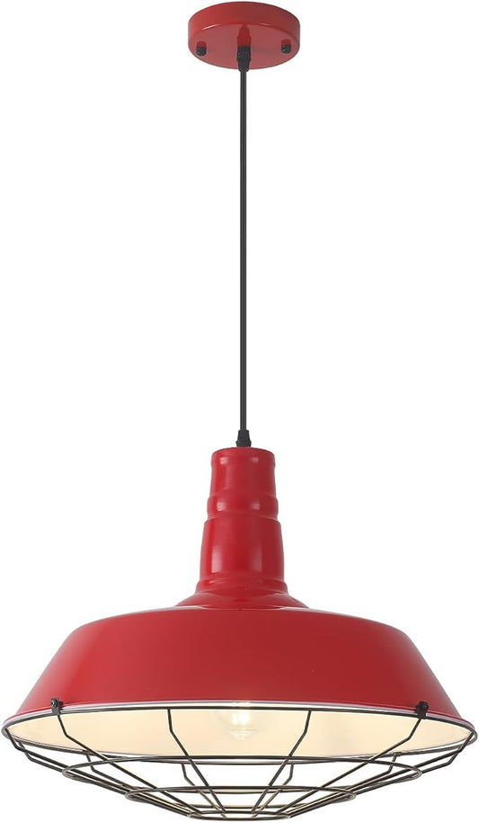 Red Pendant Lights Kitchen Island, 18.1 Inch Large Farmhouse Pendant Light, Oversized Industrial Pendant Light with Wire Cage, Barn Pendant Lights for Kitchen Dining Room (1 Pack)