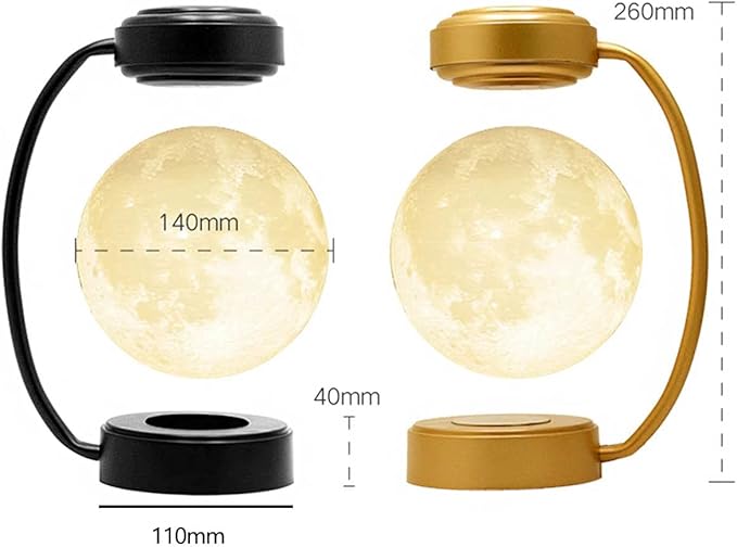 Levitating Moon Lamp Floating LED Night Lights with Luxury Iron Bracket 3D Printed Moon Light, 3 Colors Modes for Home Office Room Decor,Black