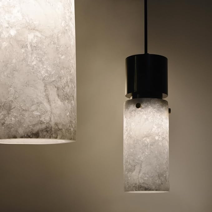 Alabaster Pendant Light for Kitchen Island,Natural Stone Island Pendant Light,Modern Black Pendant Lamp with Marble Shade,Durable Aluminum,Chandelier for Bedroom Beside,Countertop,Living Room,E26