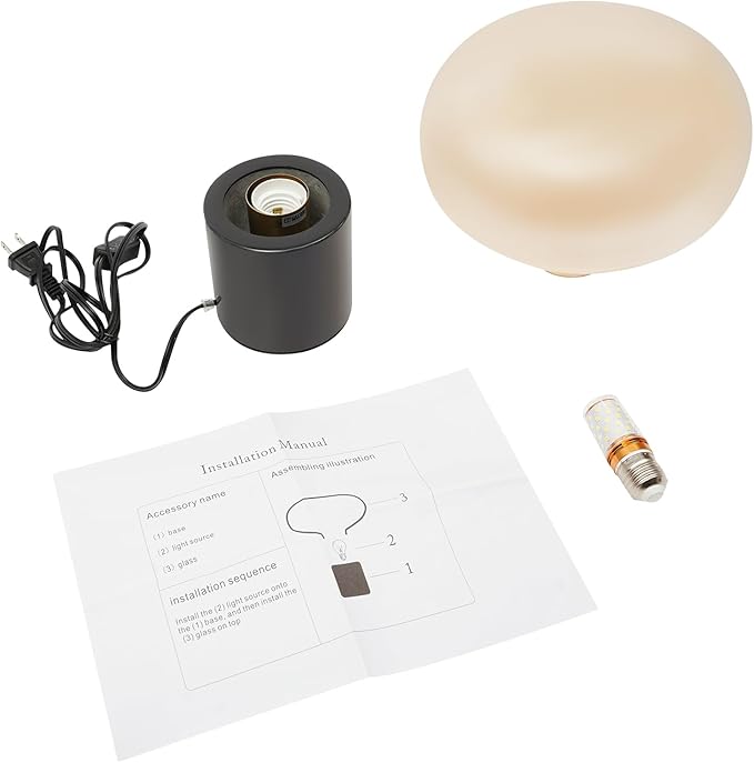 Mushroom Table Lamp Marble Base Glass Shade, Art Deco Bedside Nightstand Lamp for Living Room Bedroom Office, 12W E27 LED Bulb Included - 9''Lx 9.84''H,Illumination Area: 3-5㎡/32-54ft² (Amber)