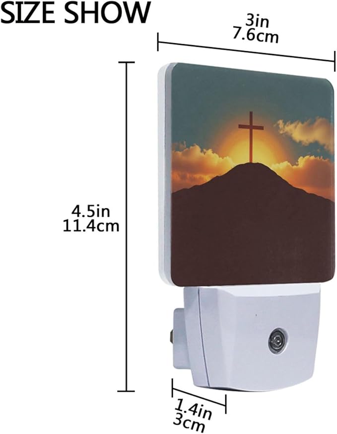 Vdsrup Easter Cross Sunrise Night Light Set of 2 Mountain He is Risen Plug-in LED Nightlights Auto Dusk-to-Dawn Sensor Lamp for Bedroom Bathroom Kitchen Hallway Stairs