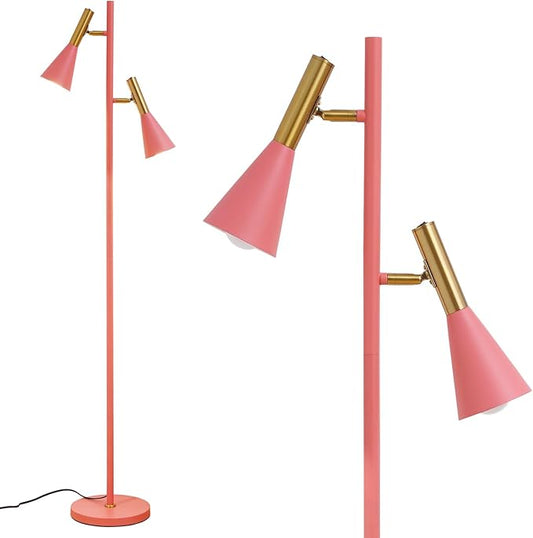 Modern Floor Lamp with 2 Adjustable Head Tall Pole Uplight for Living Room, Bedroom, Office,Pink and Gold Corner Light for Reading (Pink and Gold)