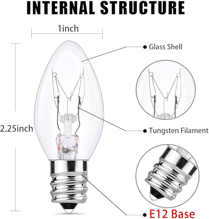 Night Light Bulbs-5 Watt Scentsy Light Bulbs for C7 Wax Warmers Salt Lamp E12 Bulb Replacement for Chandelier，25 Packs