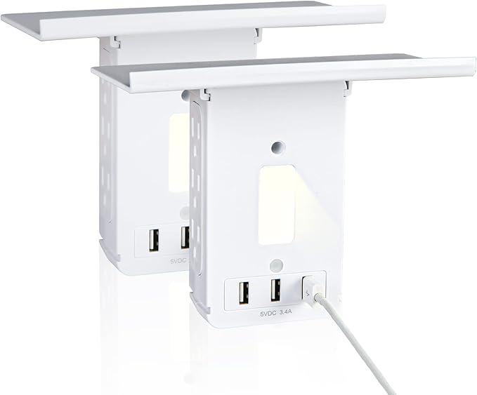 Wall Outlets Extender-2 Pack Surge Protector Outlet Wall Plug with 6 AC Outlets, USB Ports (3.4A Total), 15 A, Removable Outlet Shelf, Smart Night Light, 1020J, Wide Compatible