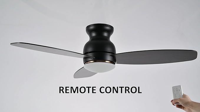 Carro 44" Black Ceiling Fan with Light Flush Mount, DC 10 Speeds Silent Ceiling Fan with Remote, 2 Light Colors Dimmable, for Living Room, Bedroom, Dark Walnut