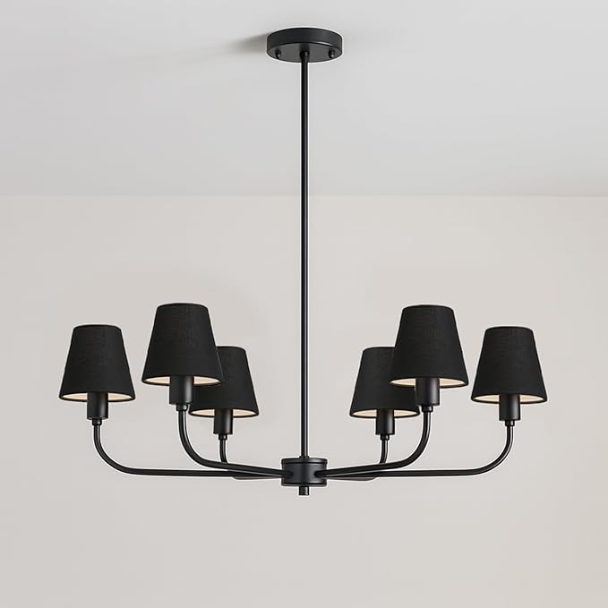 3" Top x 6" Bottom x 5" High Chandelier Shades, Black 3.0x6.0x5.0 Inches Linen Fabric Lampshades, Perfect Covers for 6 Light Pendant Light or Wall Sconce, Clip On Bulb, E12 Socket(Small Size, 6 Pack)