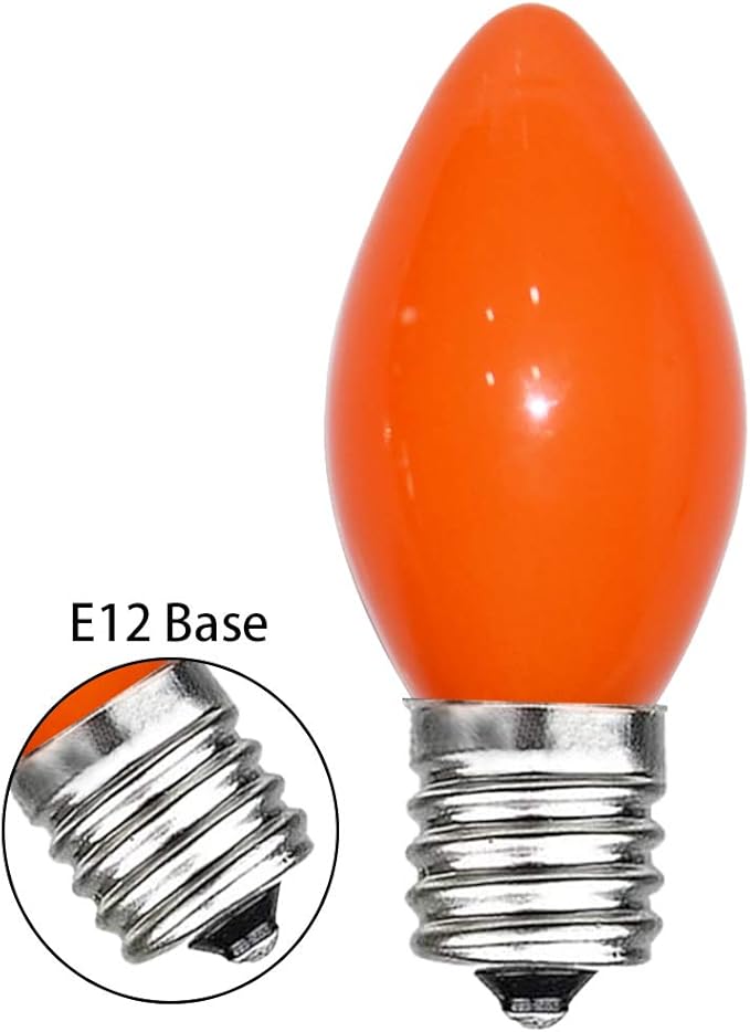 GOOTHY 25 Pack C7 Halloween Replacement Light Bulbs, Orange Ceramic Christmas Lights for Halloween Outdoor Patio Indoor Xmas String Lights, C7/E12 Candelabra Base, 5 Watt, Orange