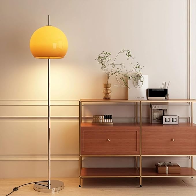 Orange Mushroom Floor Lamp, 66.9" H Retro Floor Lamp with Gradient Orange Dome Glass Shade, Mid Century Modern Tall Standing Lamp with Chromium Color Pole for Bedroom Office Living Room Decor