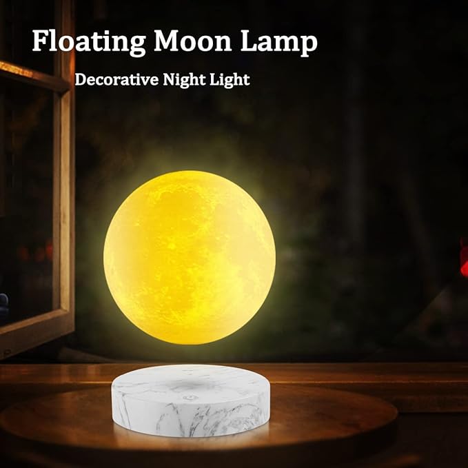 VGAzer Levitating Moon Lamp,Floating and Spinning in Air Freely with 3D Printing LED Moon Light Has 3 Colors for Unique Christmas Gifts,Room Decor (Marble Base 3 Colors)
