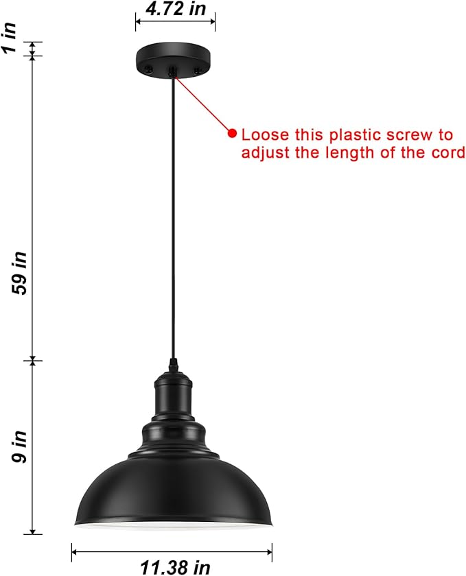 2PCS Matte Black Pendant Lights, Farmhouse Pendant Lamp with Metal Shade (White Inside), Industrial Pendant Lighting for Kitchen Island, Dining Room, Bedroom, Hallway