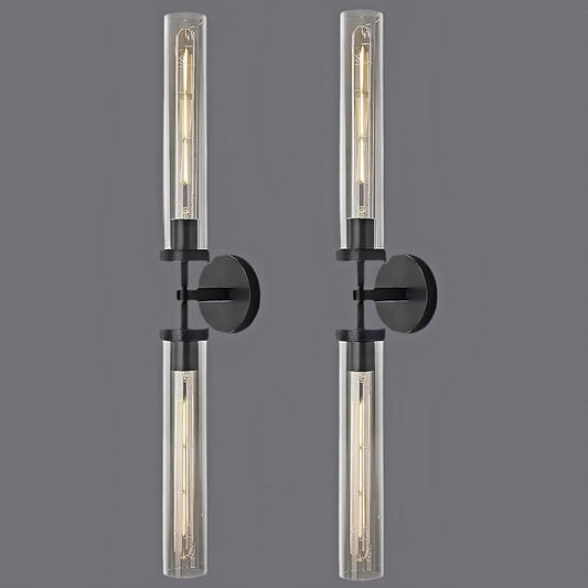 Brass Wall Sconces Set of 2, Bathroom Sconces Wall Light, Black Sconces Lighting with Clear Lamp,Wall Mount Lamps Wall Lights for Vanity Light Bedroom Living Room Hallway