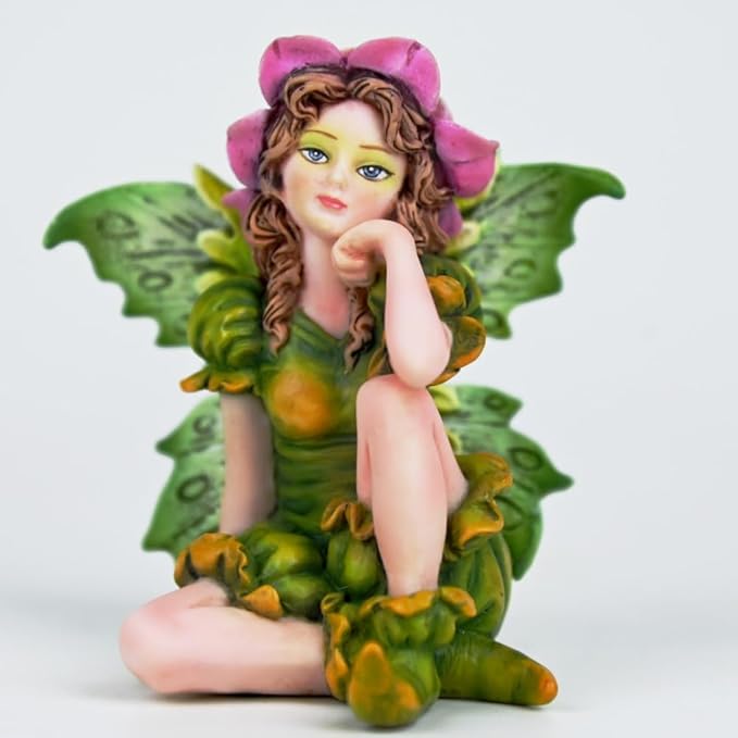 Fantasy Fairy Figurine, 3.15 Inch Mini Garden Fairy Statue, Hand-Painted Resin Indoor Outdoor Decor for Desk, Plant Pot, Fairy Garden (Green & Pink)