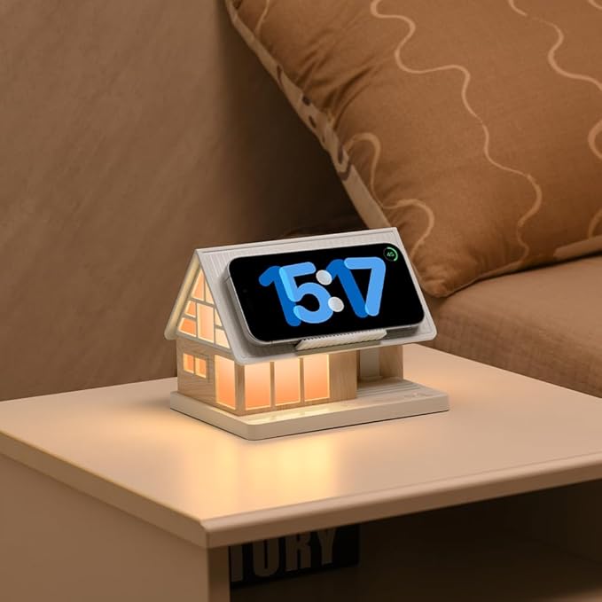 Night Light,House-Shaped Nightstand Light with 15W Wireless Charger and White Noise Machine,Touch Control 3-Level Dimmable Lamp with Timer, Sleep Aid Bedside Light for Bedroom Décor & Gift