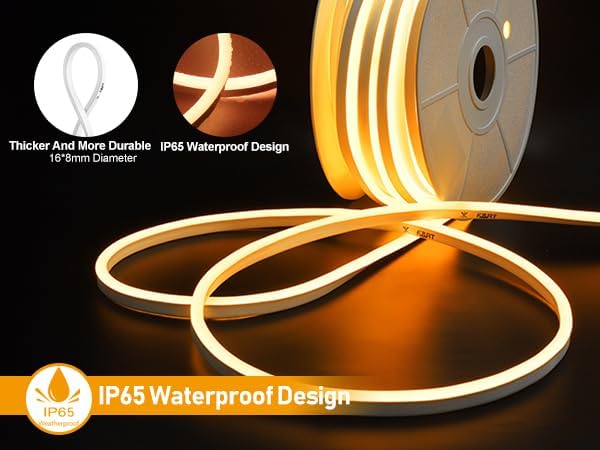 FORT LED Neon Rope Lights Warmwhite 100FT 30M Flexible AC 110V 120V LED Strip Lights Outdoor Waterproof Plug-Play Strip Lighting Dot Free Connectable Home Commercial Decor Neon Sign ETL FCC