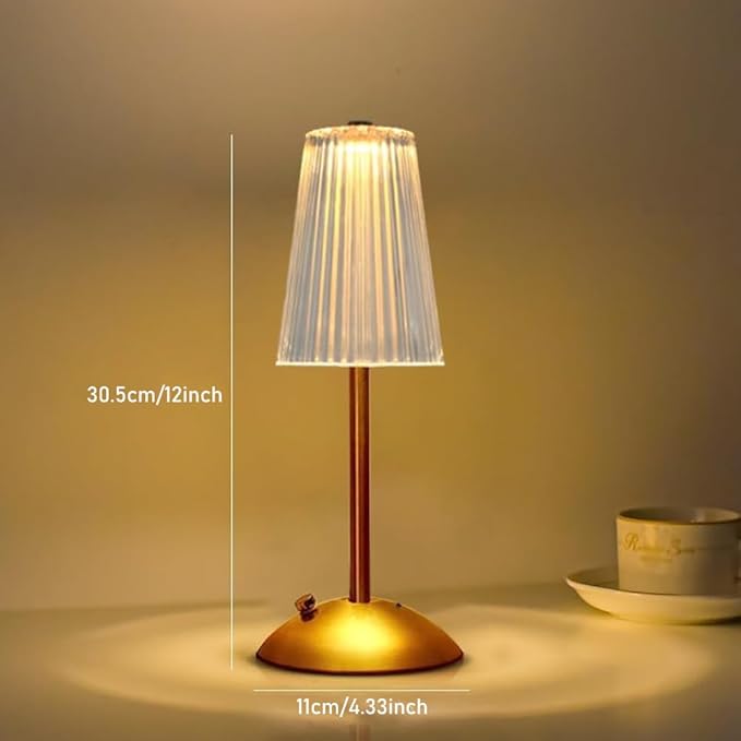 Portable Crystal Metal Desk Lamp,3-Color Touch Control, Rechargeable Battery - Ideal Bedside Lamp for Bedroom Nightstand (Golden)