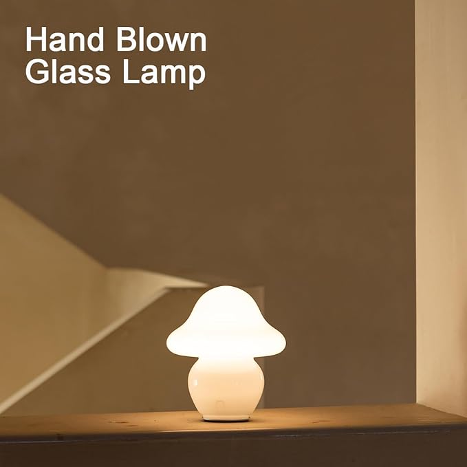 Mushroom Lamp Glass Mushroom Table Lamp for Bedrooms, Living Room, Aesthetic Lamps for Bedroom, Cute Bedside Lamp