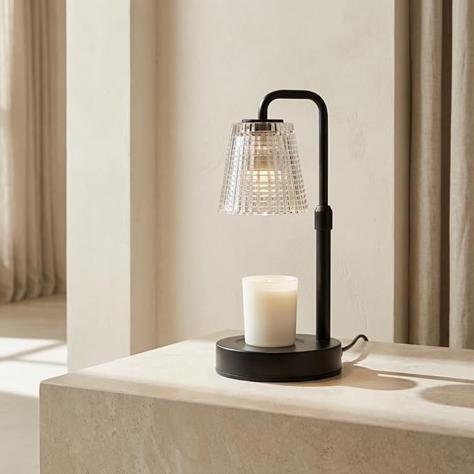 Elegant Electric Candle Warmer Lamp with Timer, Minimalistic Glass Shade, Adjustable Dimmer, Flameless Candle Warmers for Unique Home Decor, Cozy Gifts for Easter & Housewarming (Black)