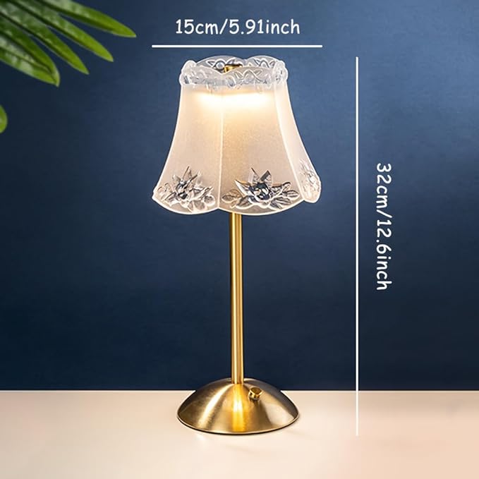 Portable Crystal Metal Desk Lamp,3-Color Touch Control, Rechargeable Battery - Ideal Bedside Lamp for Bedroom Nightstand (Golden Flower)
