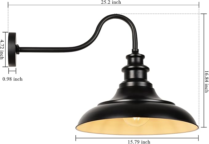 Exterior Farmhouse Gooseneck Barn Light, 16 Inch Vintage Outside Garage Light Fixtures, 4PCS Anti-Rust Waterproof Outdoor Light for Patio Frontdoor Entryway Doorway, Matte Black