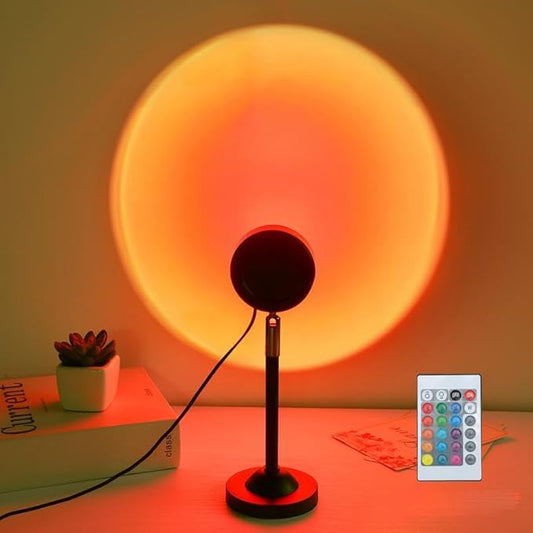 Fall Sunset Lamp Projector Light 180° Adjustable Sunset Mood Lamp, 4 Modes, Remote Control RGB Ambient Night Light for Bedroom.