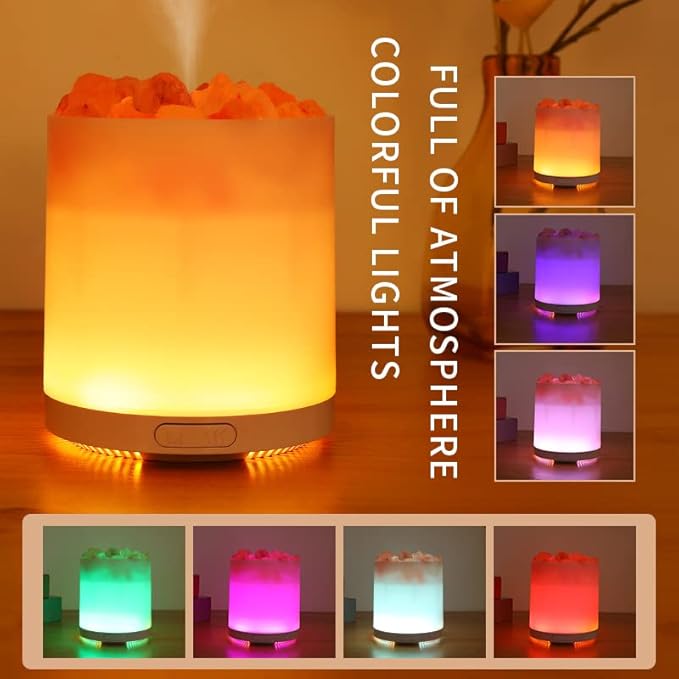2-in-1 Himalayan Salt Lamp & Ultrasonic Essential Oil Diffuser, Salt Lamp Diffuser,Humidification,Aromatherapy,USB Interface,7 Color Lights& Waterless Auto-Off.…