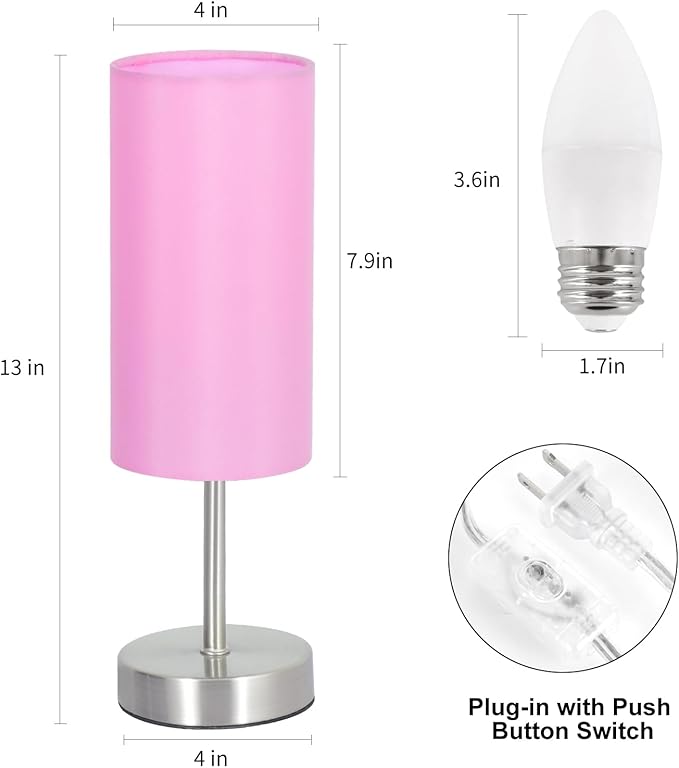 2 Pack Small Table Lamps for Bedroom, Bedside Lamps for Nightstand with Wire Switch, Minimalist Modern Desk Lamps with Linen Fabric Shade for Kids Room Living Room Office Dorm, Bulb Included