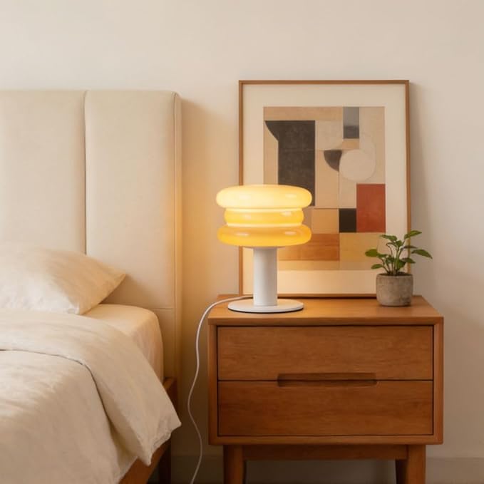 Hamburger Table Lamp for Bedroom,Mid Century Modern Orange Lamp for Living Room,Bedside Warm Lamp,Unique Aesthetic Home Decor