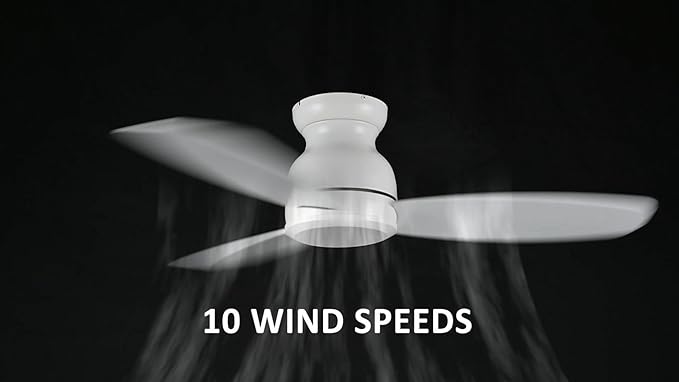 CEME 48 Inch Flush Mount Ceiling Fan without Lights, White Ceiling Fan with Remote Low Profile, 10-Speed Reversible DC Motor, 3 Dual Finish Blades, Indoor for Bedroom