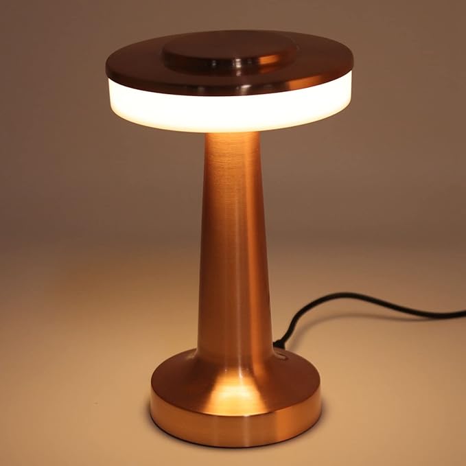 ASHATA Portable LED Retro Touch Control, Modern Table Lamps, 3 Levels Color Temperature Rechargeable Night Light for Hotel Home (Copper)