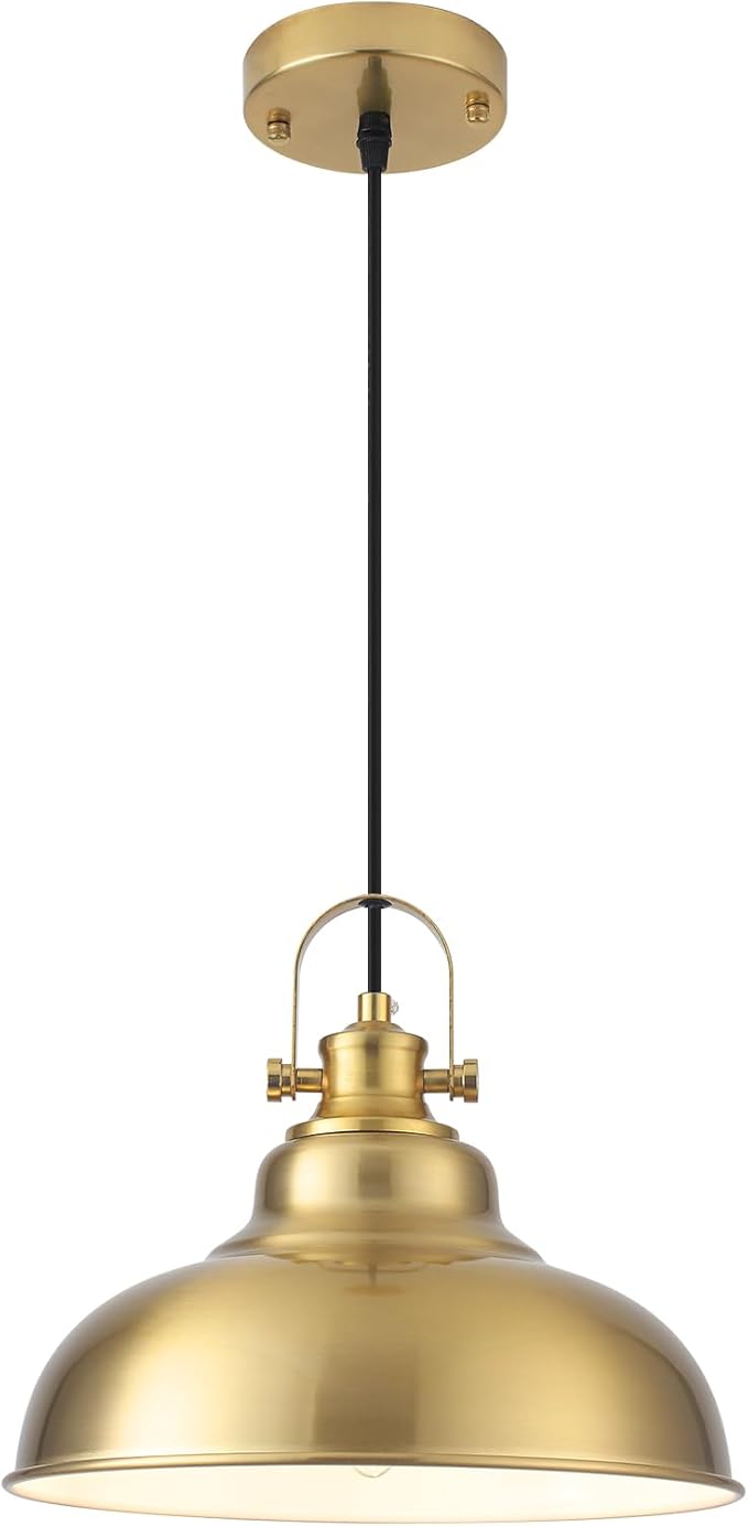 Gold Pendant Lights Kitchen Island, 11.41 Inch Dome Pendant Light, Farmhouse Pendant Lights, Kitchen Pendant Light for Kitchen Island, Dining Room, Living Room (1 Pack)