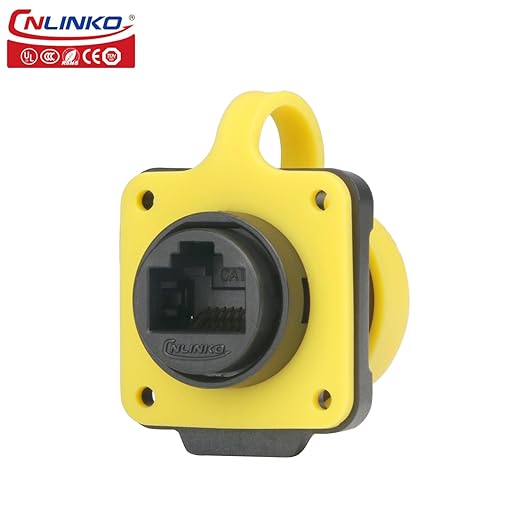 CNLINKO LP-20 RJ45 Panel Mount Socket, CAT6 Ethernet Connector RJ45 4-Hole Socket IP68 M20 Waterproof Connector (Yellow RJ45 4-Hole Socket)