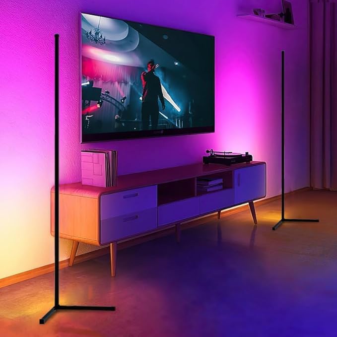 RGBIC Floor Lamp, LED Corner Lamp Works Smart APP, Smart Modern Floor Lamp with Music Sync and 16 Million DIY Colors, Color Changing Standing LED Lamp for Bedroom Living Room